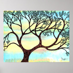 Baum auf Pergament mit Aquarell-Hintergrund Poster