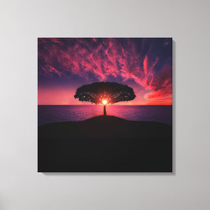 Baum auf Sonnenfarbe, Foto, Leinwand