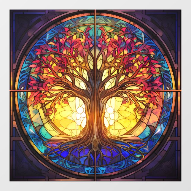Baum aus festem Glas Fensteraufkleber (Blatt)