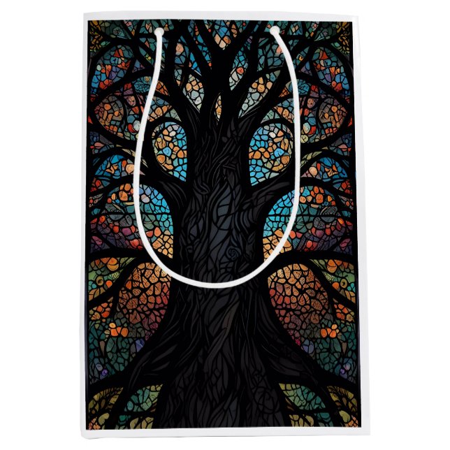 Baum aus lebenserhaltendem Glas Mosaik Kunst Mittlere Geschenktüte (Vorderseite)