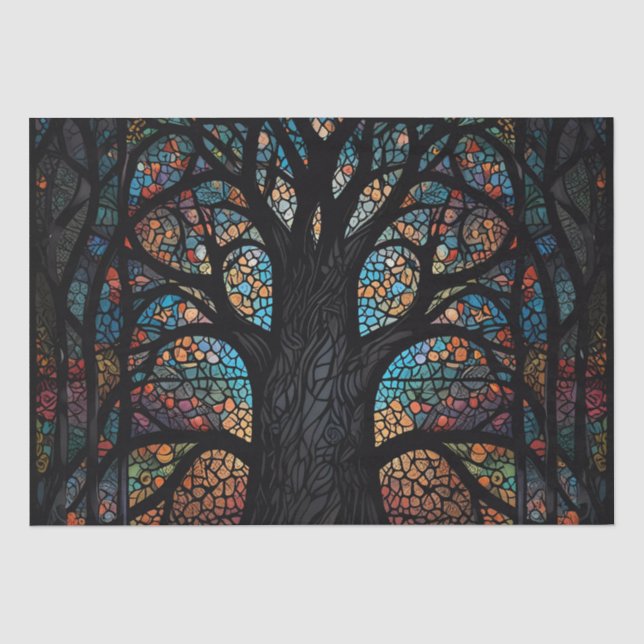 Baum aus lebenserhaltendem Glas Mosaik Kunst Seidenpapier (Vorderseite)