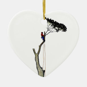 Baum Chirurg Arborist am Werk zur Zeit Chainsaw Gi Keramik Ornament