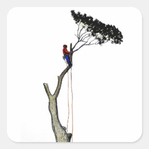 Baum Chirurg Arborist am Werk zur Zeit Chainsaw Gi Quadratischer Aufkleber