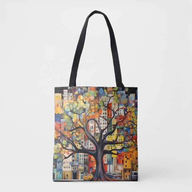 Baum Civilization Concept Abstrakte farbenfrohe Ma Tasche (Vorderseite)