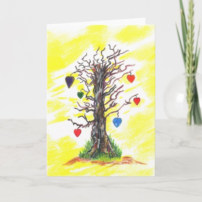 Baum der gelben Grußkarte der Liebe Karte (Vorderseite)