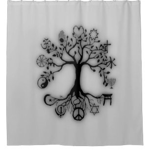 Baum der Leben-Harmonie u. der Religion auf Grau Duschvorhang