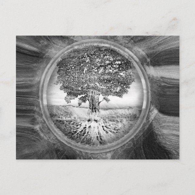 Baum der Leben-Hoffnung Schwarz-weiß Postkarte (Vorderseite)