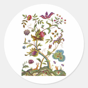 Baum der Leben-Jacobean Stickerei Runder Aufkleber