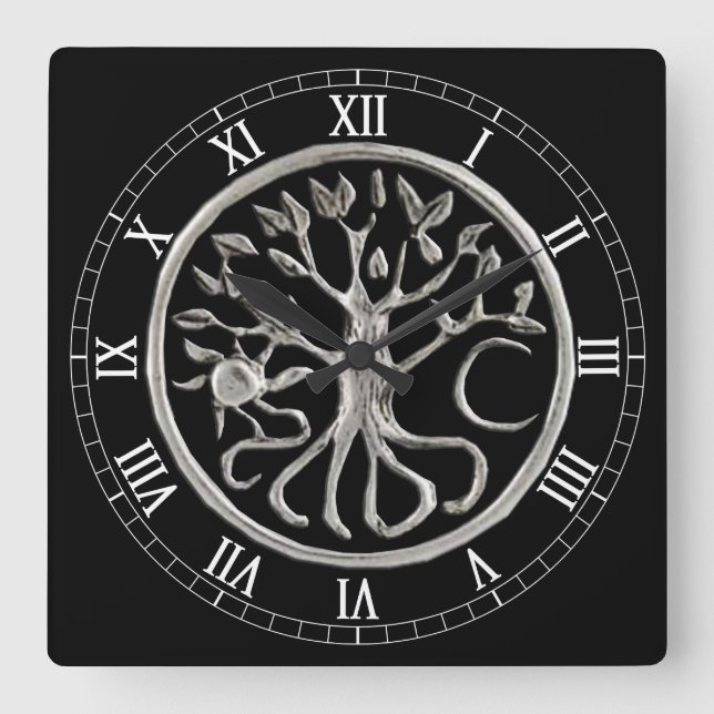 Baum der Leben-Quadrat-römische Ziffern-Uhr Quadratische Wanduhr (Vorderseite)