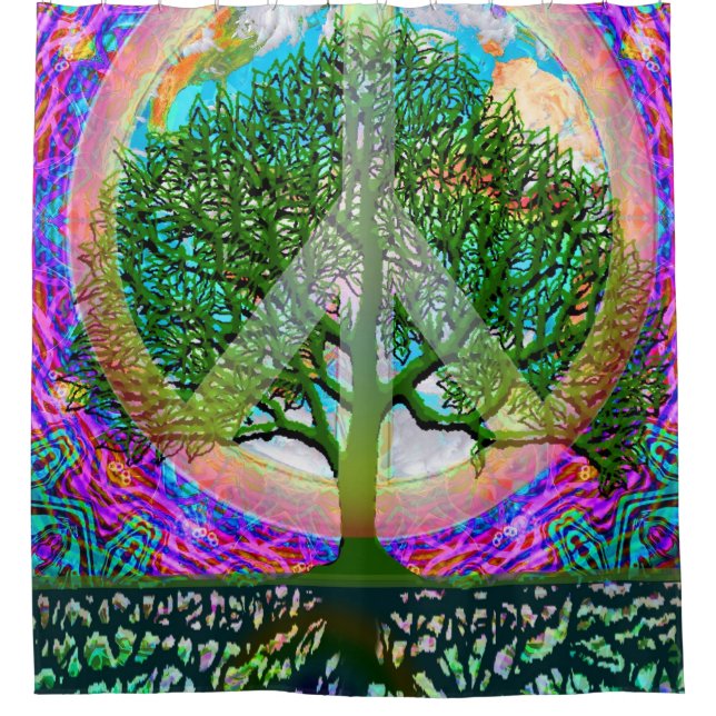 Baum der Leben-Weltfriedensregenbogen Duschvorhang (Vorderseite)