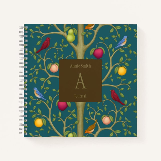 Baum der lebenden Schätze Monogramm-Quadrat Notizbuch (Vorderseite)