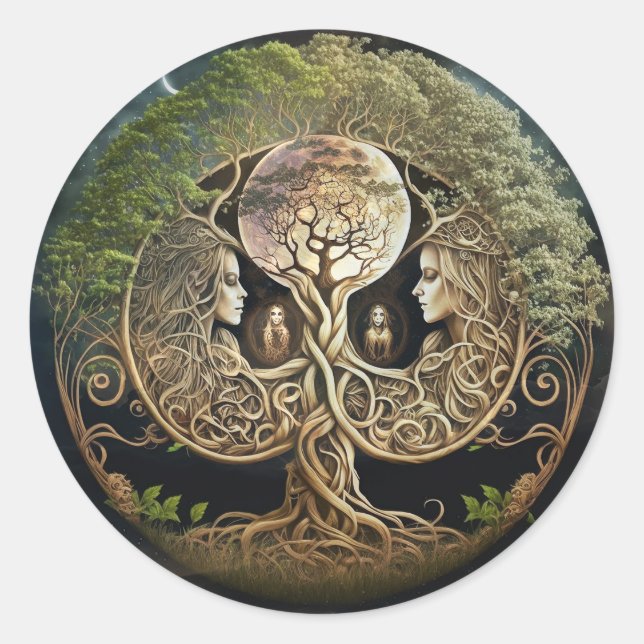 Baum der Lebensgöttin und des Mondes Runder Aufkleber (Vorderseite)