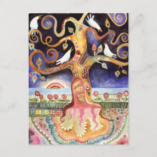 BAUM DER LEBENSWatercolor-Tauben Postkarte