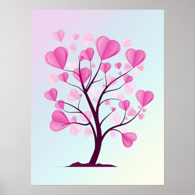Baum der Liebe Baum des Herzens Rosa Pastell Roman Poster (Vorne)