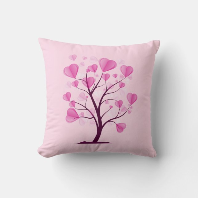 Baum der Liebe des Herzens Rosa Pastelfarben Kissen (Vorderseite)