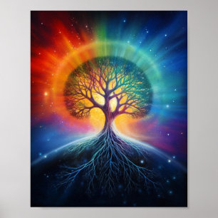 Baum der surrealen Regenbogenkunst Poster