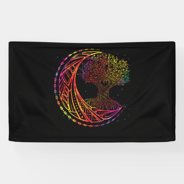 Baum des lebendigen Mondes Phasen Mandala Yoga Banner (Horizontal)