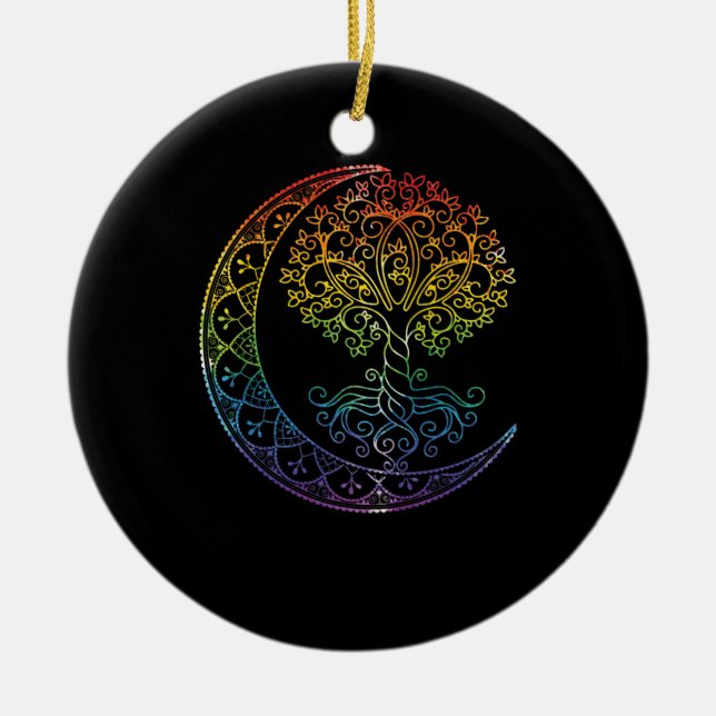 Baum des lebendigen Mondes Phasen Mandala Yoga Ges Keramik Ornament (Vorne)