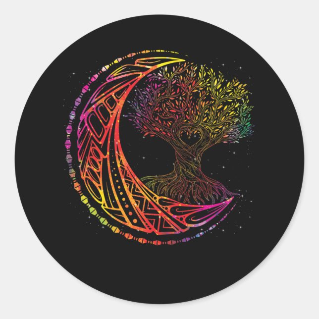 Baum des lebendigen Mondes Phasen Mandala Yoga Runder Aufkleber (Vorderseite)