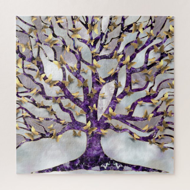 Baum des Lebens - Amethyst und Schmetterlinge (Vertikal)