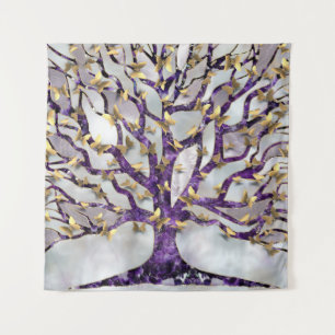 Baum des Lebens - Amethyst und Schmetterlinge Wandteppich