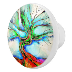 Baum des Lebens - Aquarell, Tinte und Gold Keramikknauf