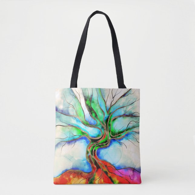Baum des Lebens - Aquarell, Tinte und Gold Tasche (Vorderseite)