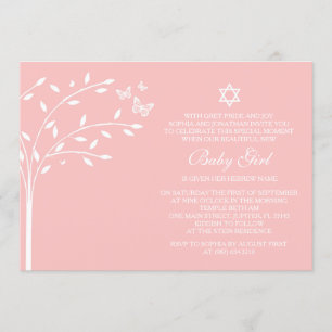 Baum des Lebens Baby Girl Naming Day Rosa Schmette Einladung