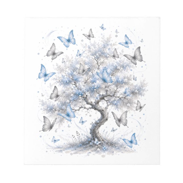 Baum des Lebens Blaue Schmetterlinge Notizblock (Vorderseite)