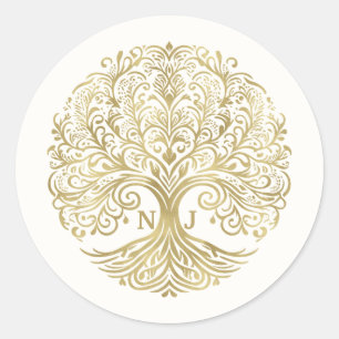 Baum des Lebens Creme & Gold keltische Hochzeit Runder Aufkleber