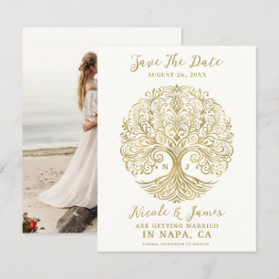 Baum des Lebens Creme & Gold keltische Save-the-Da Einladung