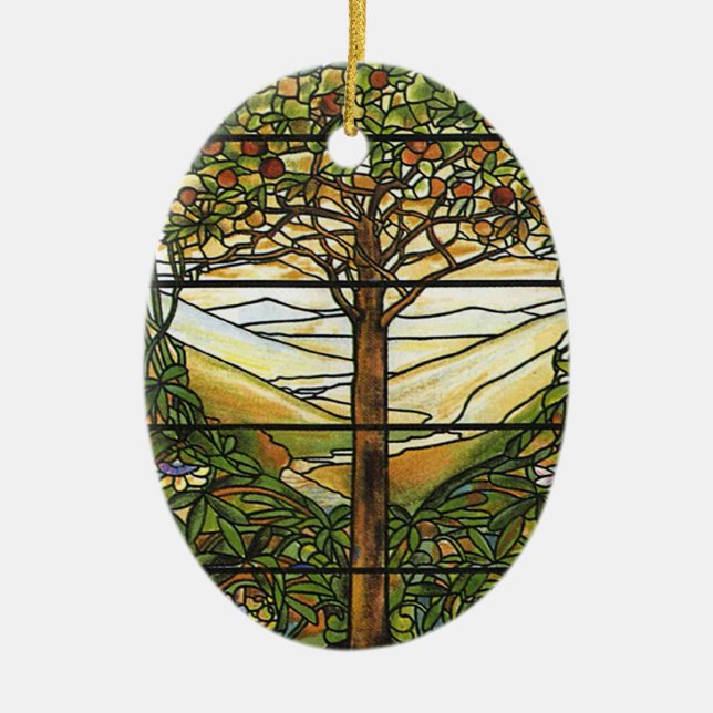 Baum des Lebens/des Tiffany-Buntglas-Fensters Keramikornament (Vorne)