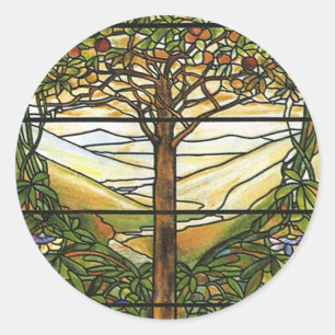 Baum des Lebens/des Tiffany-Buntglas-Fensters Runder Aufkleber