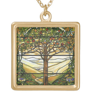Baum des Lebens/des Tiffany-Buntglas-Fensters Vergoldete Kette