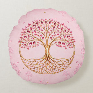 Baum-des-Lebens-Design-Wurfkissen Soft Pink Rundes Kissen
