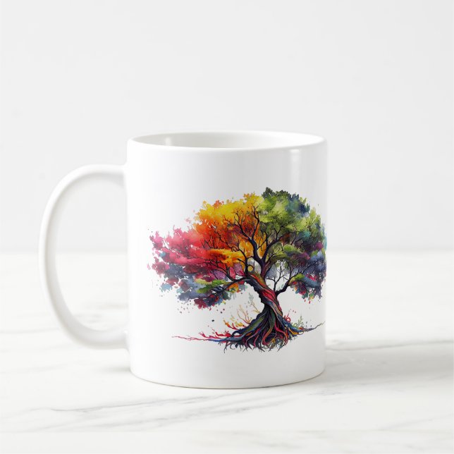 Baum des Lebens farbenfrohe Aquarellfarben Kaffeetasse (Links)
