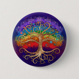 Baum des Lebens Golden Swirl und Regenbogen Button