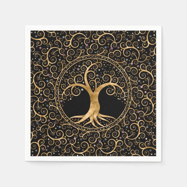 Baum des Lebens Goldene Spirale und Edelsteine Serviette (Vorderseite)