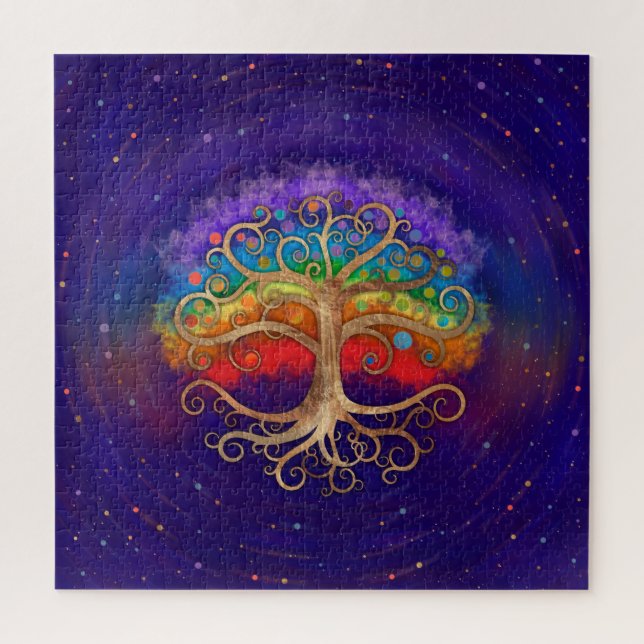 Baum des Lebens Goldener Swirl und Regenbogen (Vertikal)