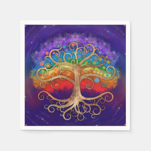 Baum des Lebens Goldener Swirl und Regenbogen Serviette