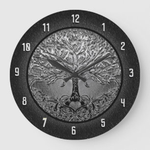 Baum des Lebens Herz in Schwarz und Weiß Große Wanduhr