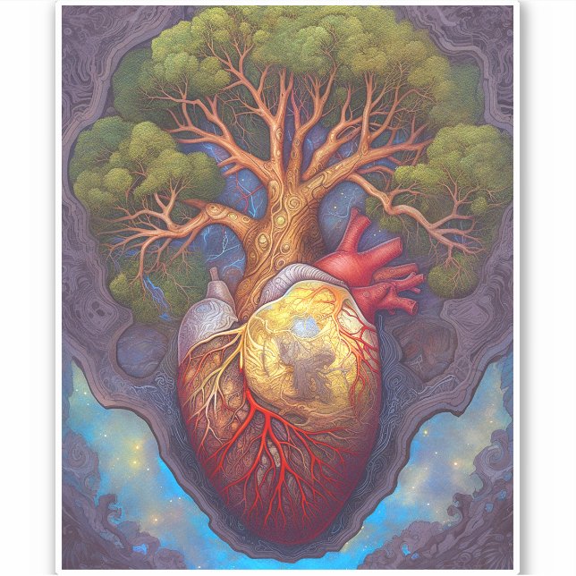 Baum des Lebens Herz-Surreale Natur Kunst Aufkleber (Vorderseite)