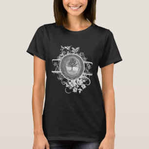 Baum des Lebens in Schwarzweiss mit Blumen T-Shirt