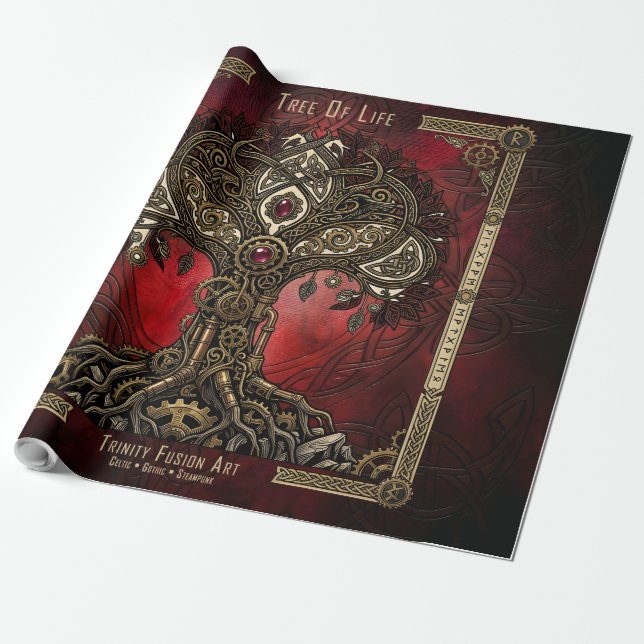 Baum des Lebens – keltischer gotischer Steampunk  Geschenkpapier (Ungerollt)