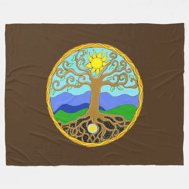 Baum des Lebens Mandala Fleecedecke (Vorderseite (Horizontal))
