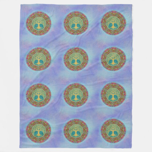 Baum des Lebens - Mandala Nahtloses Muster 1 Fleecedecke (Vorderseite)