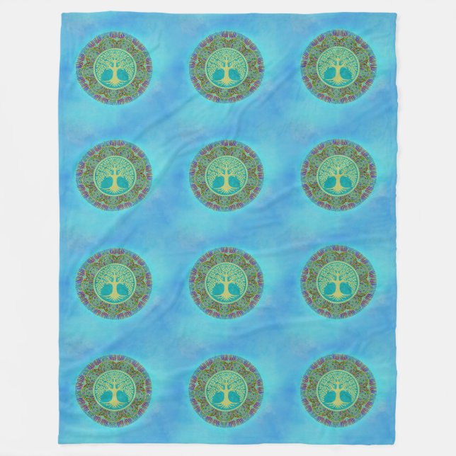 Baum des Lebens - Mandala Nahtloses Muster 3 Fleecedecke (Vorderseite)