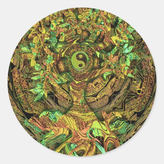 Baum des Lebens Mandala Tanz Runder Aufkleber (Vorderseite)