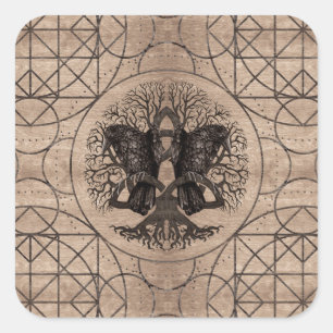 Baum des Lebens - mit Braunholzstruktur Quadratischer Aufkleber