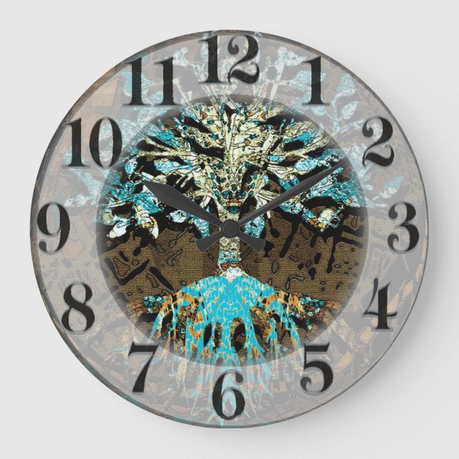 Baum des Lebens mit den grünen und blauen Farben Große Wanduhr (Vorderseite)